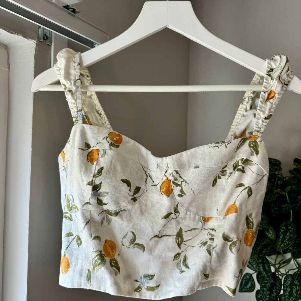 Reformation Clyde Linen Top - Citron - Size 10 / Medium